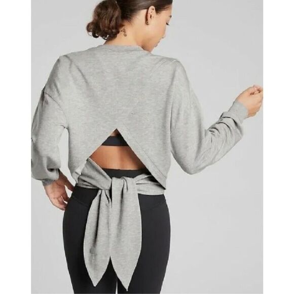 Athleta Oasis Yoga Tie Back Sweatshirt in Grey Heather Medium - Picture 1 of 9